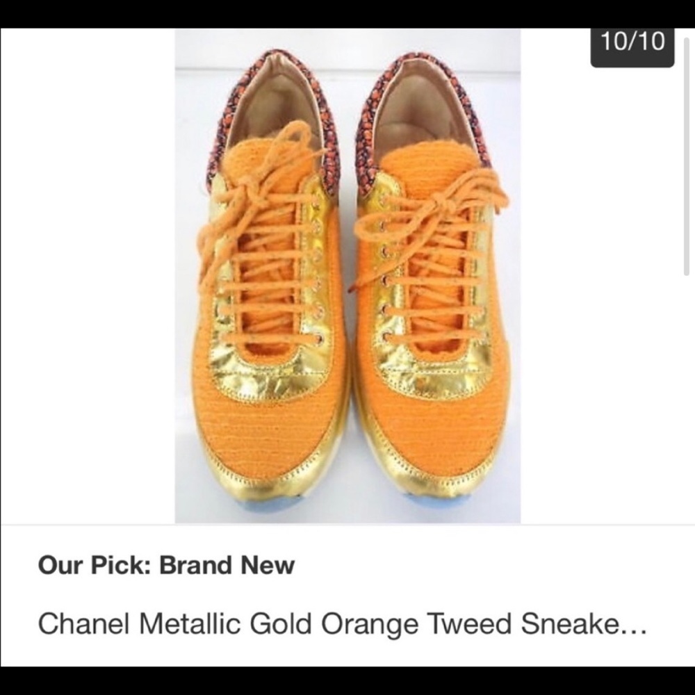 Chanel Metallic Gold Orange Tweed sneakers